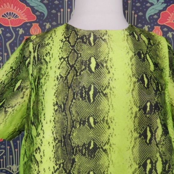 Essentiel Antwerp Neon Green Dress Snake Print A-Line Swing 38 - Picture 3 of 6
